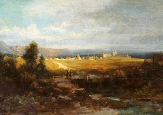 Carl Spitzweg | Fladt landskab i forbjergene - 1870 | Indrammet kunsttryk | Romantik | formida