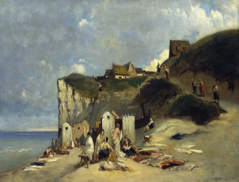Carl Spitzweg – Frauenbad in Dieppe 1860 | Giclée Kunstdruck gerahmt