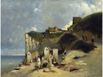 Carl Spitzweg – Frauenbad in Dieppe 1860 | Giclée Kunstdruck gerahmt