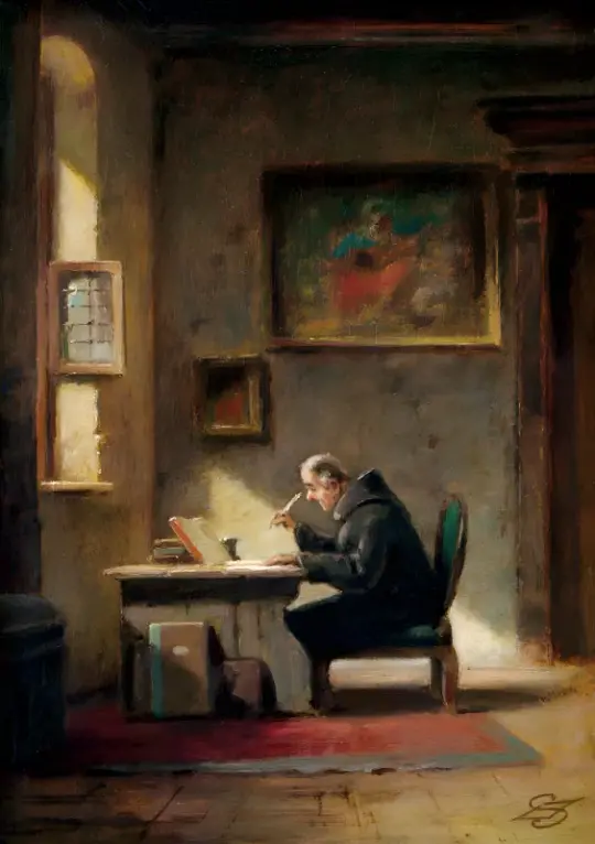 Carl Spitzweg | Gelehrter Mönch am Schreibtisch - 1853 | Gerahmter Kunstdruck | Romantik | formida