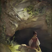 Carl Spitzweg | Pige ved grotten - 1845 | Indrammet kunsttryk | Romantik | formida