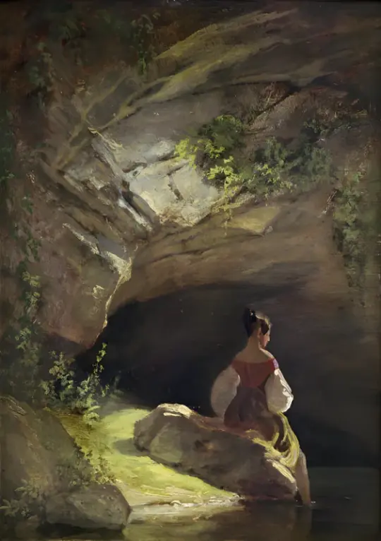 Carl Spitzweg | Pige ved grotten - 1845 | Indrammet kunsttryk | Romantik | formida