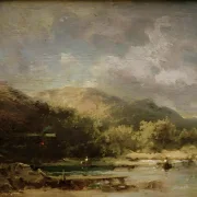 Carl Spitzweg | Hytte ved søen med figurer - 1875 | Indrammet kunsttryk | Romantik | formida