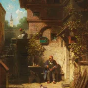 Carl Spitzweg – In Erwartung der Zeitung 1865 | Giclée Kunstdruck gerahmt
