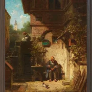 Carl Spitzweg – In Erwartung der Zeitung 1865 | Giclée Kunstdruck gerahmt