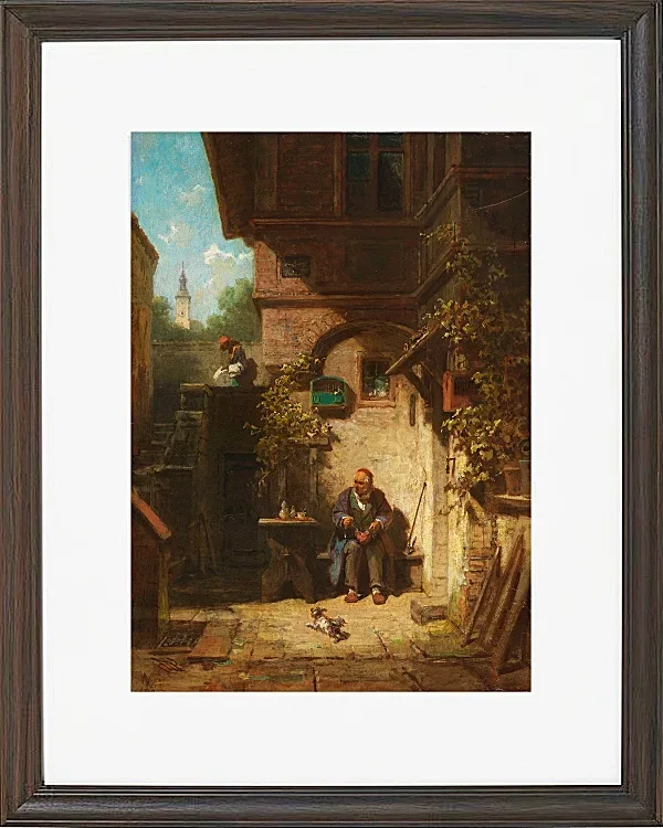 Carl Spitzweg – In Erwartung der Zeitung 1865 | Giclée Kunstdruck gerahmt