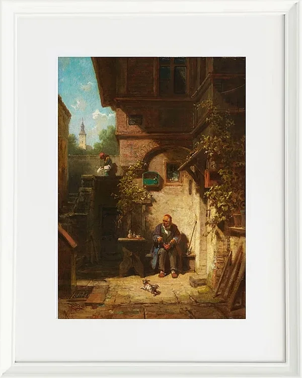 Carl Spitzweg – In Erwartung der Zeitung 1865 | Giclée Kunstdruck gerahmt