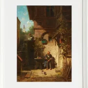 Carl Spitzweg – In Erwartung der Zeitung 1865 | Giclée Kunstdruck gerahmt