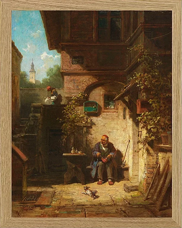 Carl Spitzweg – In Erwartung der Zeitung 1865 | Giclée Kunstdruck gerahmt