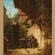 Carl Spitzweg – In Erwartung der Zeitung 1865 | Giclée Kunstdruck gerahmt