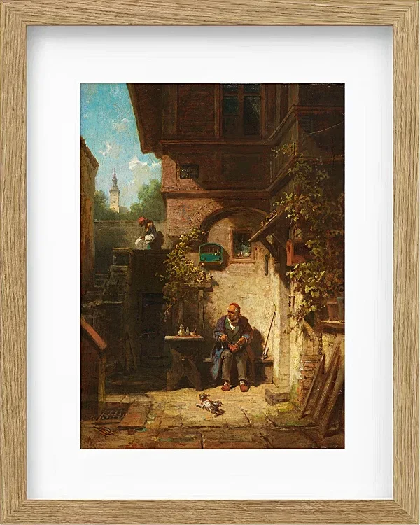 Carl Spitzweg – In Erwartung der Zeitung 1865 | Giclée Kunstdruck gerahmt
