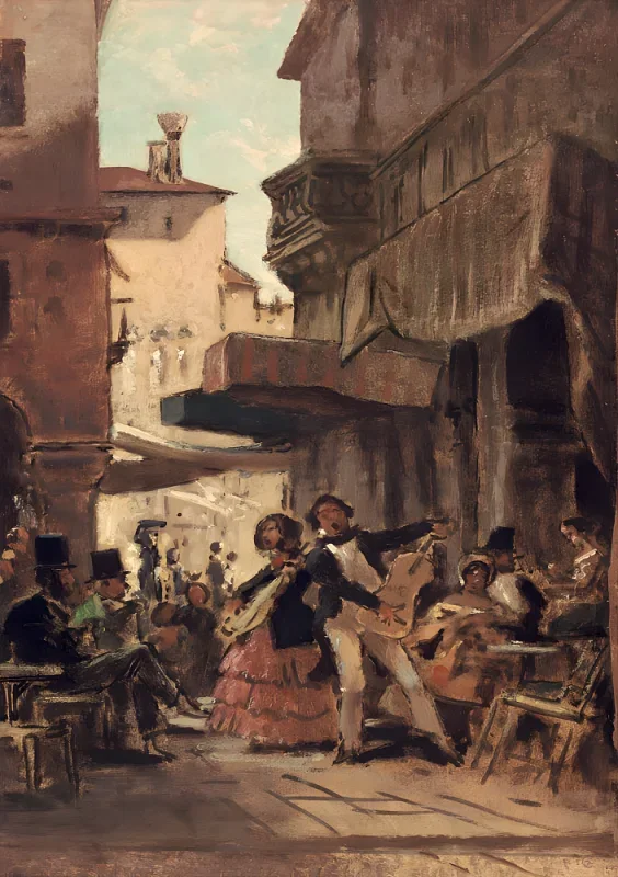 Carl Spitzweg | Italienske gadesangere - 1855 | Indrammet kunsttryk | Romantik | formida