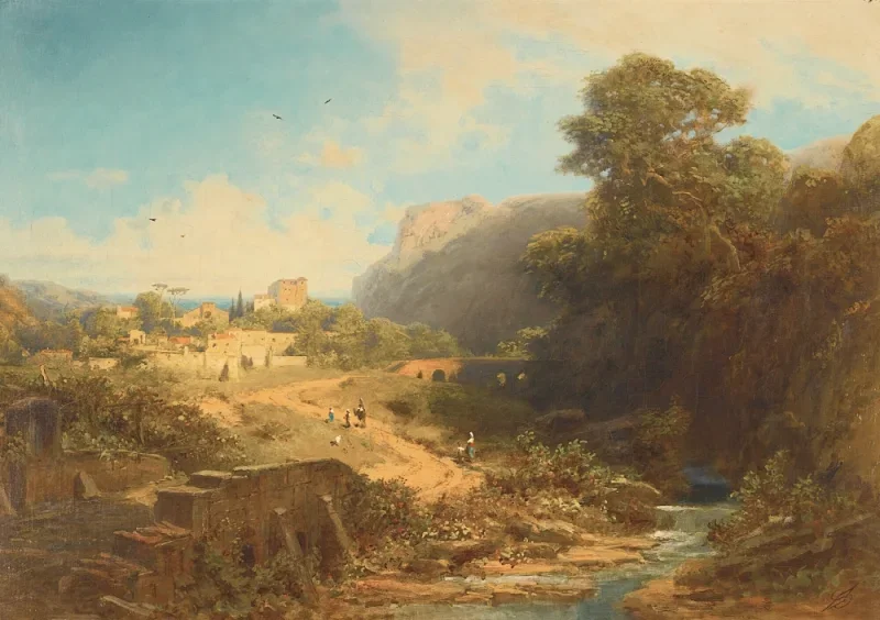 Carl Spitzweg | Italiensk landskab - 1875 | Indrammet kunsttryk | Romantik | formida