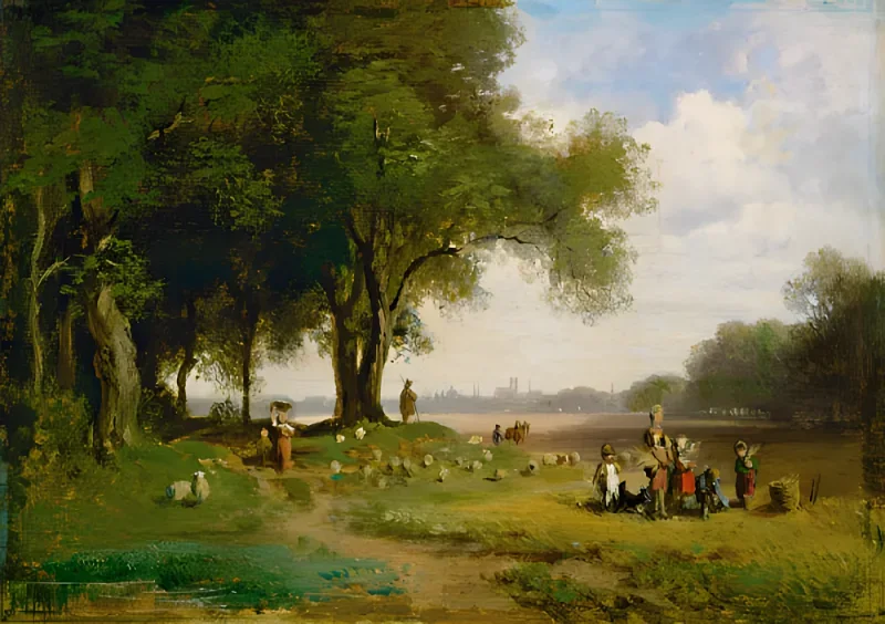 Carl Spitzweg | Landskab nær München med hyrde - 1835 | Indrammet kunsttryk | Romantik | formida