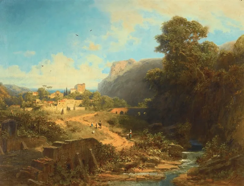 Carl Spitzweg – Italienische Landschaft 1859 | Giclée Kunstdruck gerahmt
