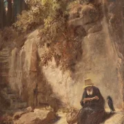Carl Spitzweg | Læsende eremit med ravne i en kløft - 1835 | Indrammet kunsttryk | Romantik | formida