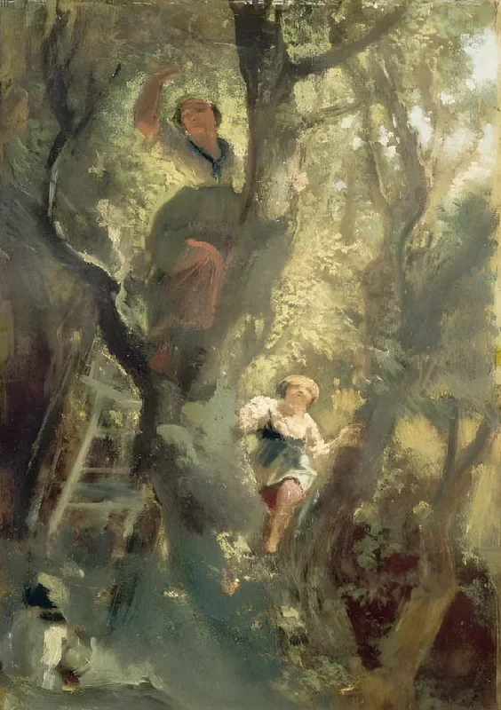 Carl Spitzweg | Mädchen auf dem Baum - 1875 | Gerahmter Kunstdruck | Romantik | formida