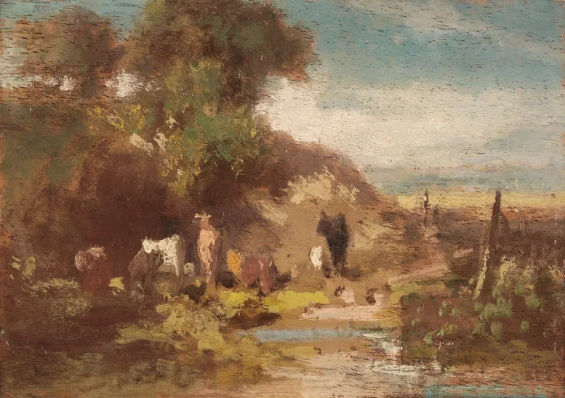Carl Spitzweg | Landskab med køer - 1875 | Indrammet kunsttryk | Romantik | formida