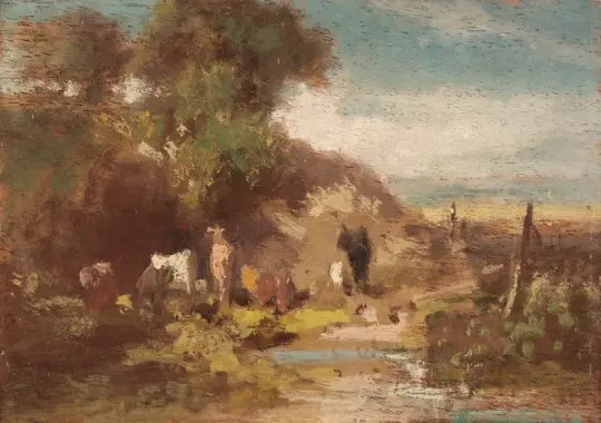 Carl Spitzweg | Landskab med køer - 1875 | Indrammet kunsttryk | Romantik | formida
