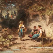 Carl Spitzweg | Schulmädchen im Walde - 1874 | Gerahmter Kunstdruck | Romantik | formida