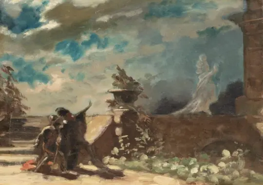 Carl Spitzweg | Hamlet og hans fars spøgelse - 1870 | Indrammet kunsttryk | Romantik | formida