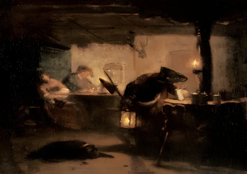 Carl Spitzweg | Nattevagt på jagt efter den sidste dråbe - 1837 | Indrammet kunsttryk | Romantik | formida
