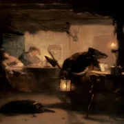 Carl Spitzweg | Nattevagt på jagt efter den sidste dråbe - 1837 | Indrammet kunsttryk | Romantik | formida