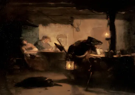Carl Spitzweg | Nattevagt på jagt efter den sidste dråbe - 1837 | Indrammet kunsttryk | Romantik | formida