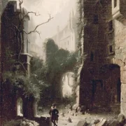 Carl Spitzweg | Måneskinsscene med borgruiner - 1857 | Indrammet kunsttryk | Romantik | formida