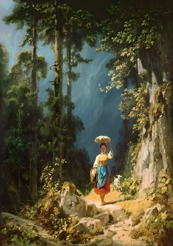 Carl Spitzweg | Pige med ged - 1861 | Indrammet kunsttryk | Romantik | formida