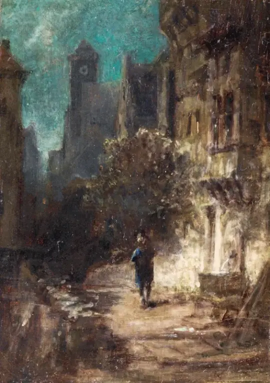 Carl Spitzweg | Nattevandrer i måneskin - 1860 | Indrammet kunsttryk | Romantik | formida