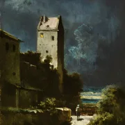 Carl Spitzweg | Nattelandskab med nattevagt - 1875 | Indrammet kunsttryk | Romantik | formida
