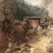 Carl Spitzweg | Mølle i bjergene med tre figurer - 1880 | Indrammet kunsttryk | Romantik | formida
