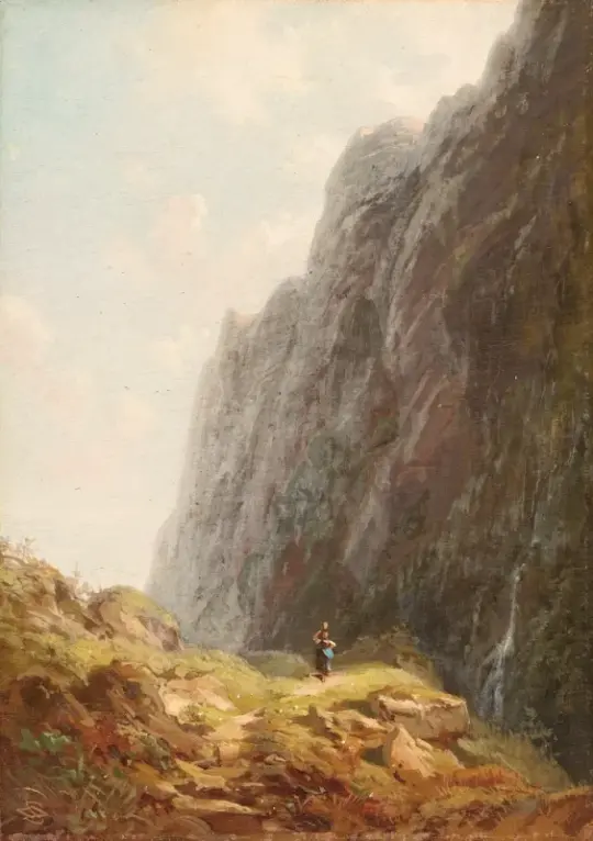 Carl Spitzweg | Mælkepige på en snoet stensti - 1855 | Indrammet kunsttryk | Romantik | formida