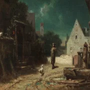 Carl Spitzweg – Nachtwächter bei Mondschein 1870 | Giclée Kunstdruck gerahmt