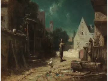 Carl Spitzweg – Nachtwächter bei Mondschein 1870 | Giclée Kunstdruck gerahmt