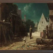 Carl Spitzweg – Nachtwächter bei Mondschein 1870 | Giclée Kunstdruck gerahmt