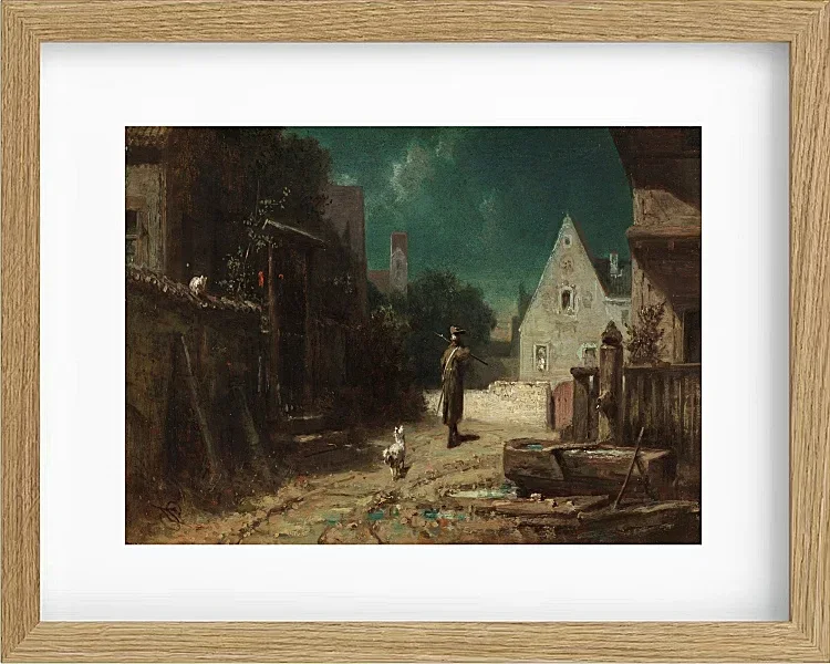 Carl Spitzweg – Nachtwächter bei Mondschein 1870 | Giclée Kunstdruck gerahmt