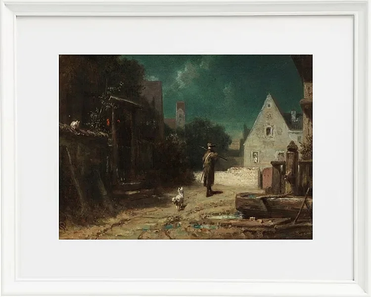 Carl Spitzweg – Nachtwächter bei Mondschein 1870 | Giclée Kunstdruck gerahmt