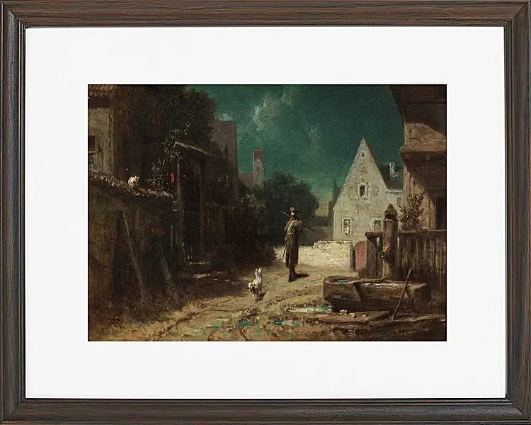 Carl Spitzweg – Nachtwächter bei Mondschein 1870 | Giclée Kunstdruck gerahmt
