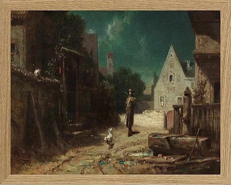 Carl Spitzweg – Nachtwächter bei Mondschein 1870 | Giclée Kunstdruck gerahmt