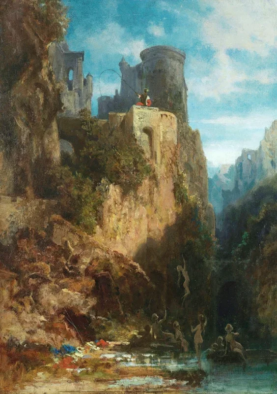Carl Spitzweg | Havfruefangst - 1860 | Indrammet kunsttryk | Romantik | formida