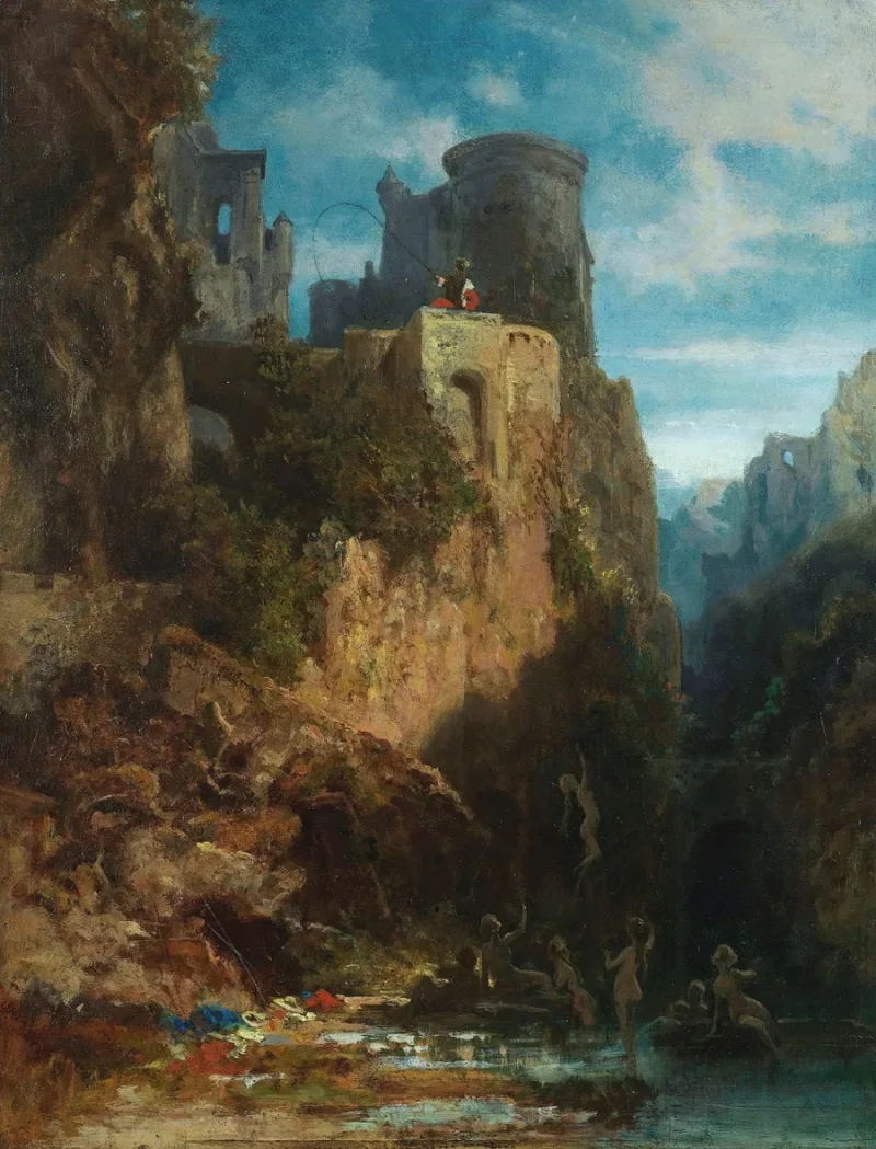 Carl Spitzweg – Nixenfang 1860 | Giclée Kunstdruck gerahmt