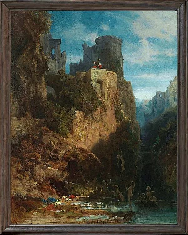 Carl Spitzweg – Nixenfang 1860 | Giclée Kunstdruck gerahmt