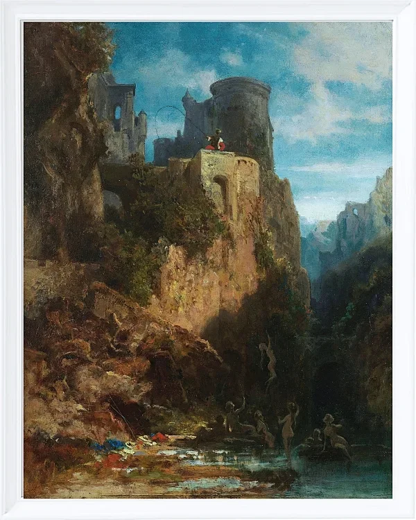 Carl Spitzweg – Nixenfang 1860 | Giclée Kunstdruck gerahmt