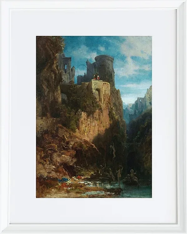 Carl Spitzweg – Nixenfang 1860 | Giclée Kunstdruck gerahmt