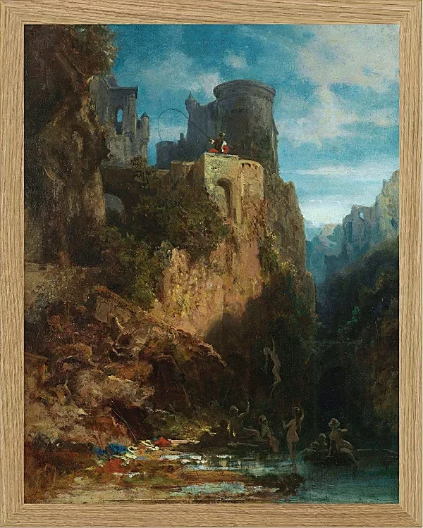 Carl Spitzweg – Nixenfang 1860 | Giclée Kunstdruck gerahmt