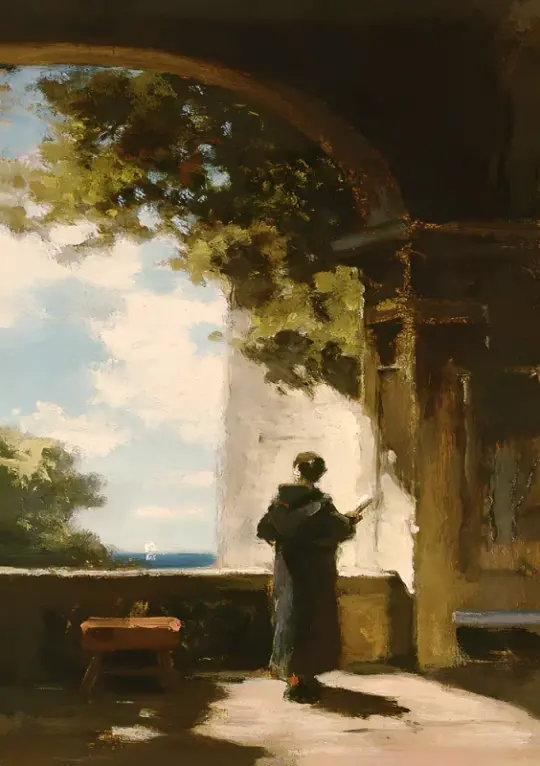 Carl Spitzweg | Brief lesender Mönch im Kreuzgang - 1875 | Gerahmter Kunstdruck | Romantik | formida