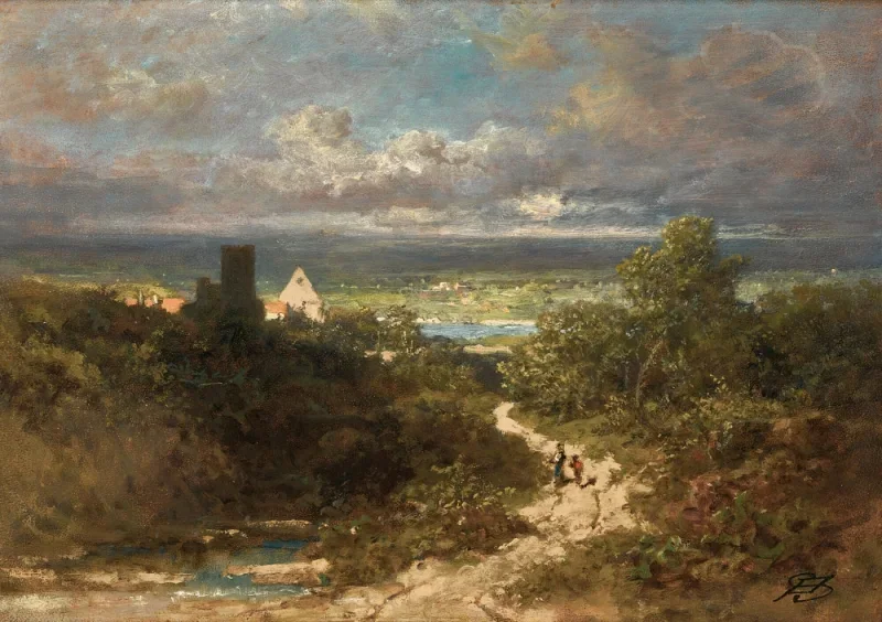 Carl Spitzweg | Landskab med flod - 1865 | Indrammet kunsttryk | Romantik | formida