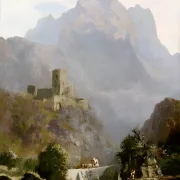 Carl Spitzweg | Romantisk aftenlandskab i Sydtyrol - 1878 | Indrammet kunsttryk | Romantik | formida